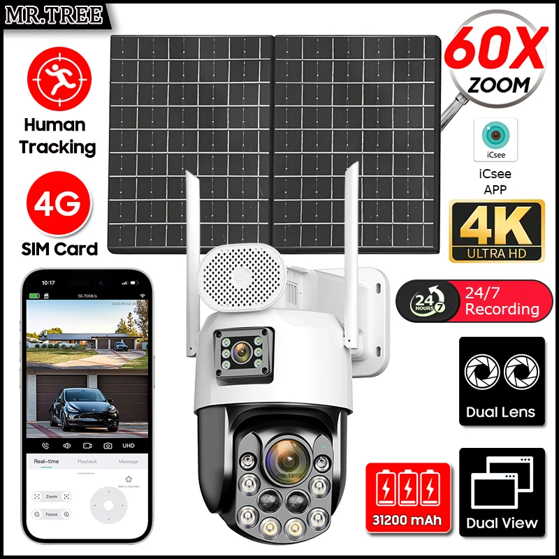 4K 4G Security Outdoor Solar Camera Home Monitoring 60X Optical Zoom CCTV 24-Hours Record Human Tracking PTZ Surveillance iCsee
4K 4G Security Outdoor Solar Camera Home Monitoring 60X Optical Zoom CCTV 24-Hours Record Human Tracking PTZ Surveillance iCsee