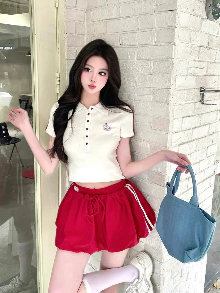 Slim Fit Sportswear Set for Women Summer ort Sve Tee Stripes irt Top orts Skirt Two Piece Set College Sle C...
Slim Fit Sportswear Set for Women Summer ort Sve Tee Stripes irt Top orts Skirt Two Piece Set College Sle C...