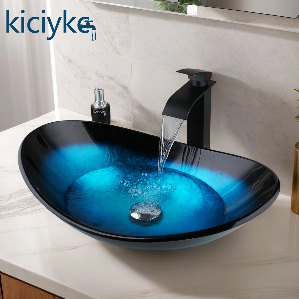 Blue Tempered Glass Vessel Sink for Bathroom Oval Countertop Basin with Chrome Mixer Tap Waste, Glass Wash Basin for Vanity
Blue Tempered Glass Vessel Sink for Bathroom Oval Countertop Basin with Chrome Mixer Tap Waste, Glass Wash Basin for Vanity