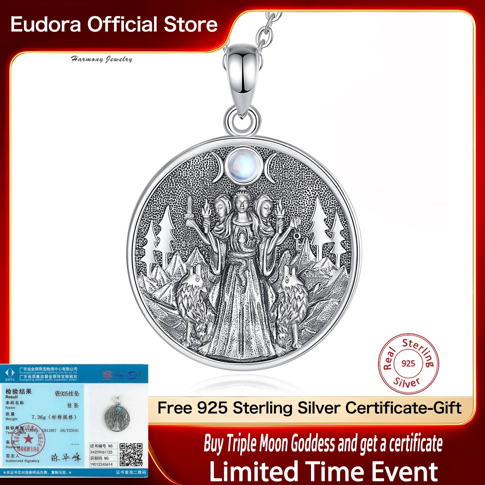 Eudora 925 Sterling Silver Hecate Dog Necklace Triple Moon Goddess Amulet Pendant Moonstone Triple Goddess Jewelry Women Gift
Eudora 925 Sterling Silver Hecate Dog Necklace Triple Moon Goddess Amulet Pendant Moonstone Triple Goddess Jewelry Women Gift