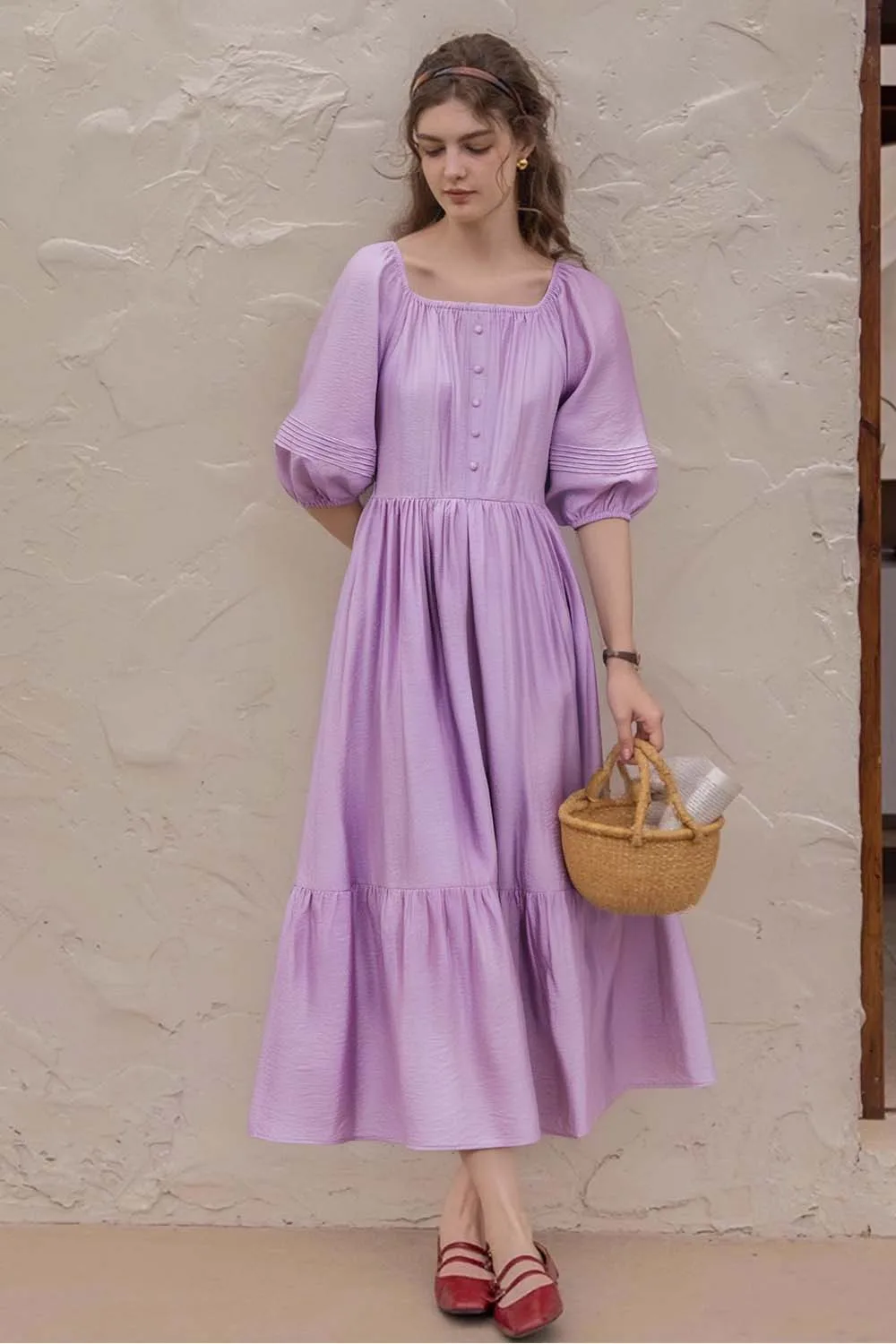 VIMLY 2025 Spring Elegant Square Neck Draped Dress Women Simple Three-quarter Sleeve Tiered Flowy Long Vacation Party DressA0998
VIMLY 2025 Spring Elegant Square Neck Draped Dress Women Simple Three-quarter Sleeve Tiered Flowy Long Vacation Party DressA0998