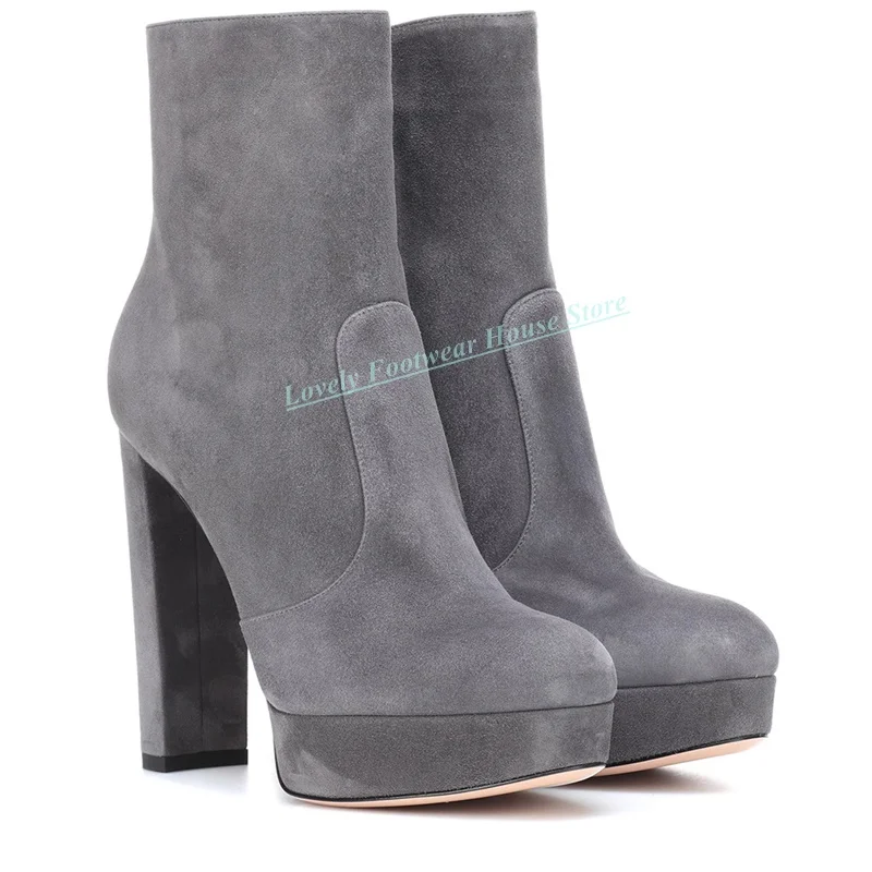 Graceful Woman Grey Black Brown Velvet Suede Ankle Boots Square High Heel With Platform High Top Female Side Zipper Short Boots
Graceful Woman Grey Black Brown Velvet Suede Ankle Boots Square High Heel With Platform High Top Female Side Zipper Short Boots