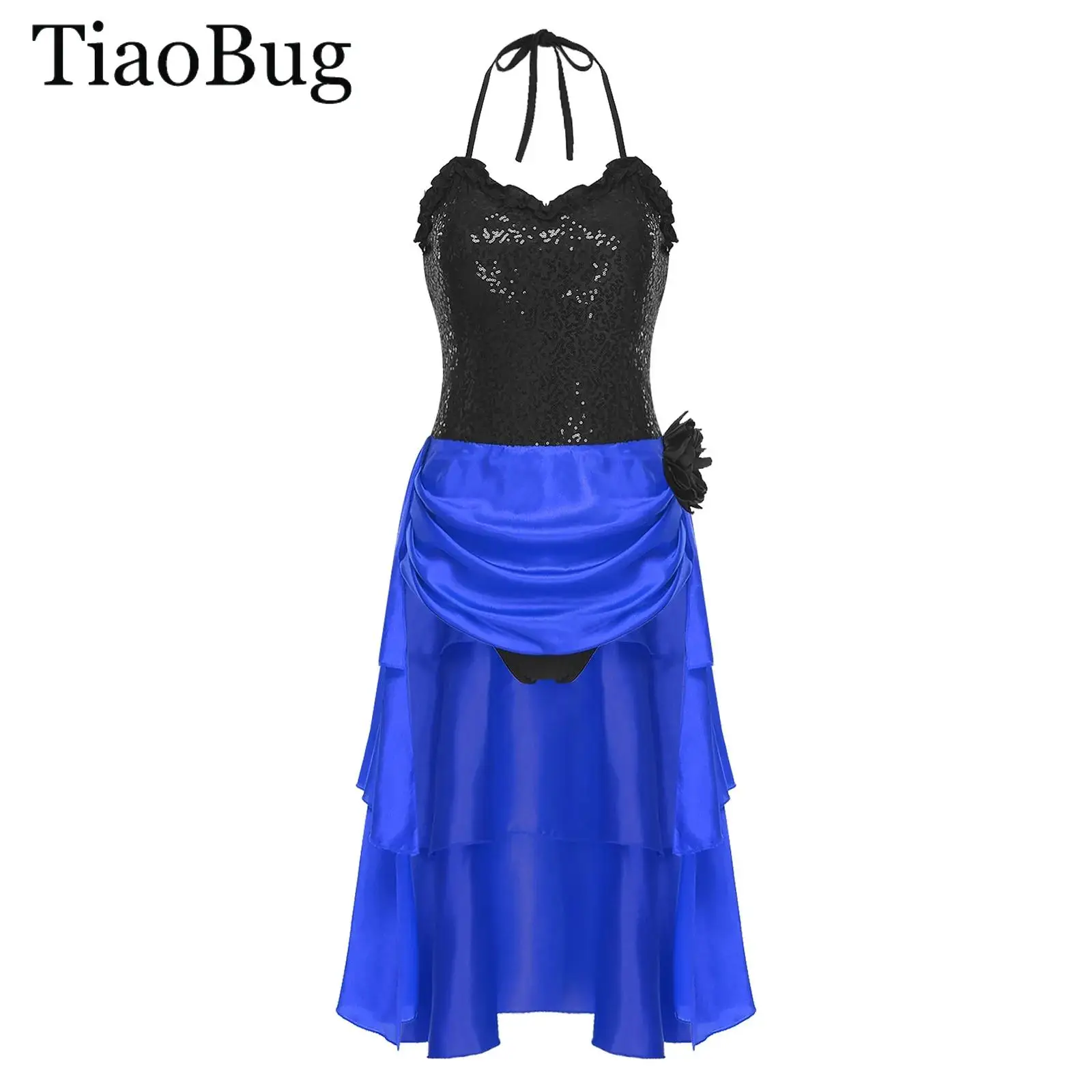 Women Ballet Latin Dance Leotard Dress Flower Brooch Halter Sequins Bodice Irregular Dress Rumba Samba Tango Ballroom Dancewear
Women Ballet Latin Dance Leotard Dress Flower Brooch Halter Sequins Bodice Irregular Dress Rumba Samba Tango Ballroom Dancewear
