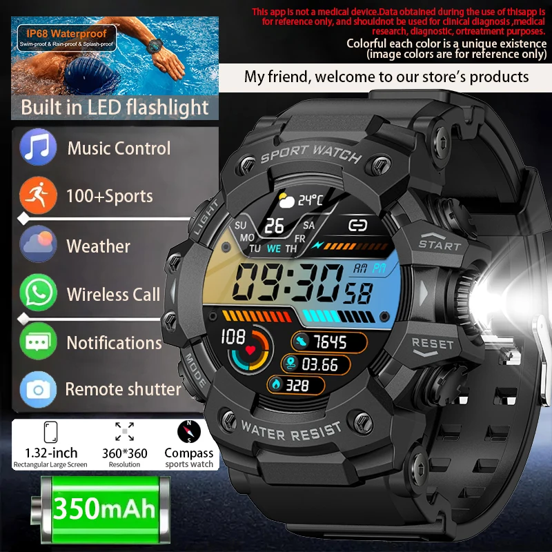 TKTKYY Classic Outdoor Men's Smart Watch IP68 Waterproof LED Flashlight Compass Music Control 100+Sports Mode Weather BT Call
TKTKYY Classic Outdoor Men's Smart Watch IP68 Waterproof LED Flashlight Compass Music Control 100+Sports Mode Weather BT Call