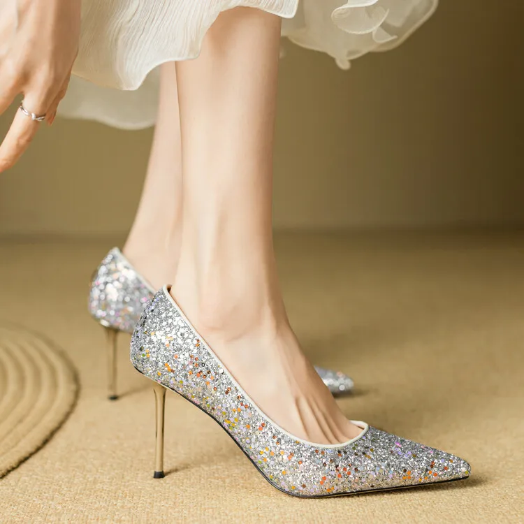 Shine Silver Sequined Women Pumps Shallow Slip On Formal Dress Wedding Shoes 8cm Iron Black Dress Prom Party Stilettos Zapatos
Shine Silver Sequined Women Pumps Shallow Slip On Formal Dress Wedding Shoes 8cm Iron Black Dress Prom Party Stilettos Zapatos