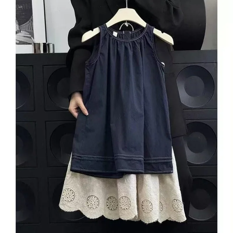 90-140cm Girls' Dress Set Summer Clothing Stylish Children's Retro Vest Skirt+Long Skirt Two Piece Set
90-140cm Girls' Dress Set Summer Clothing Stylish Children's Retro Vest Skirt+Long Skirt Two Piece Set