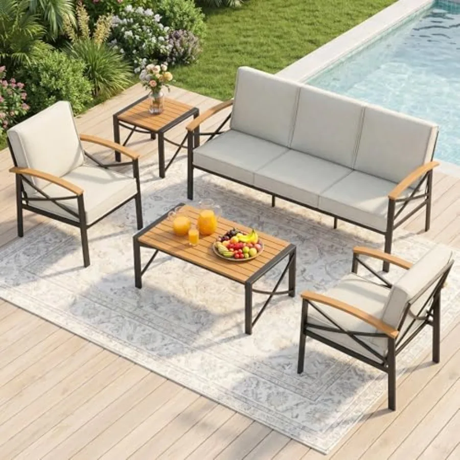 5-Piece Outdoor Patio Furniture Set for All-Weather Use: Heavy-Duty Metal Frame, Beige Washable Thick Cushions, Includes Sectio
5-Piece Outdoor Patio Furniture Set for All-Weather Use: Heavy-Duty Metal Frame, Beige Washable Thick Cushions, Includes Sectio