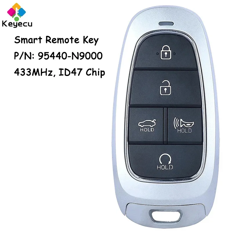 KEYECU Smart Proximity Remote Control Car Key With 5 Buttons 433MHz ID47 Chip for Hyundai Tucson 2022 2023 2024 Fob 95440-N9000
KEYECU Smart Proximity Remote Control Car Key With 5 Buttons 433MHz ID47 Chip for Hyundai Tucson 2022 2023 2024 Fob 95440-N9000