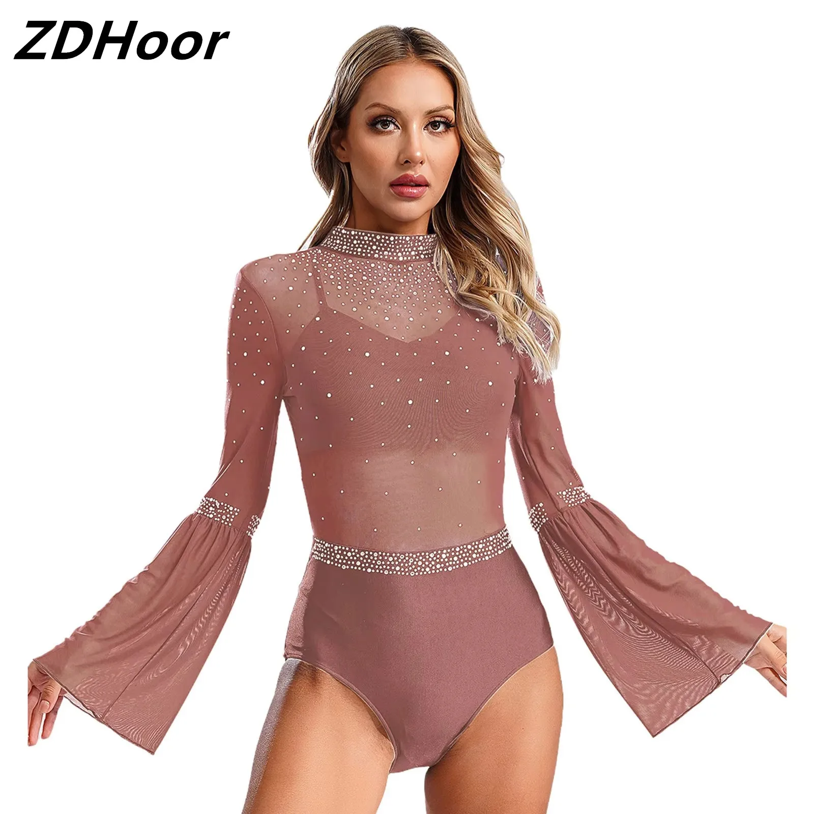 Womens Ballet Dance Leotard Mock Neck Flare Sleeve Backless Sparkly Rhinestone Bodysuit Dancewear for Figure Skating Gymnastics
Womens Ballet Dance Leotard Mock Neck Flare Sleeve Backless Sparkly Rhinestone Bodysuit Dancewear for Figure Skating Gymnastics