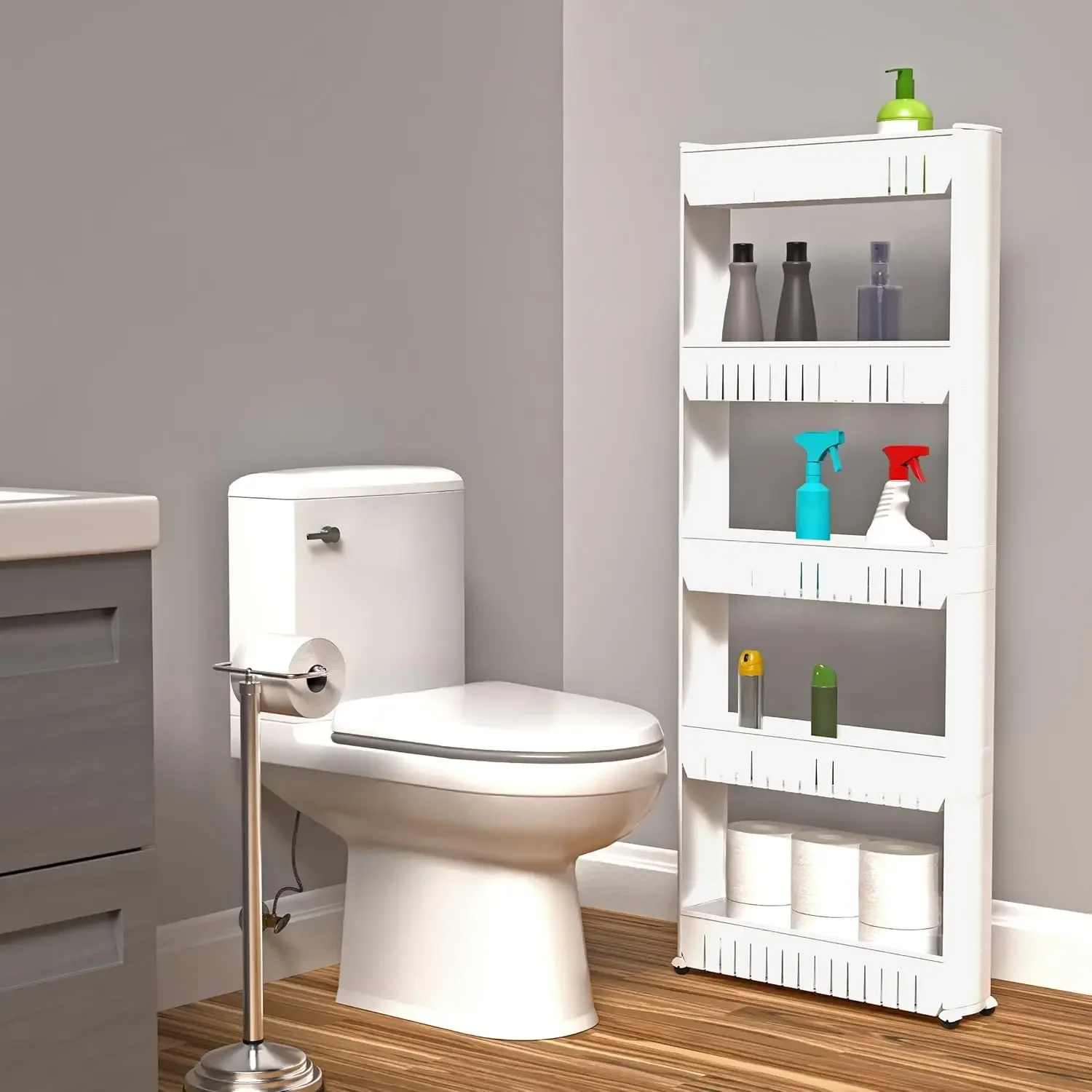 5-уровневая тонкая тележка — компактное хранилище на колесах для организации ванной/кухни/белья
5-уровневая тонкая тележка — компактное хранилище на колесах для организации ванной/кухни/белья