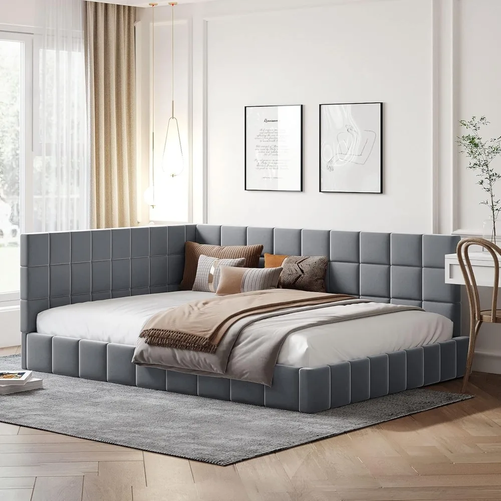 Full Corner Daybed with Velvet L Shaped Day Bed with Upholstered Armrest Modern Sofa Bed Frame
Full Corner Daybed with Velvet L Shaped Day Bed with Upholstered Armrest Modern Sofa Bed Frame