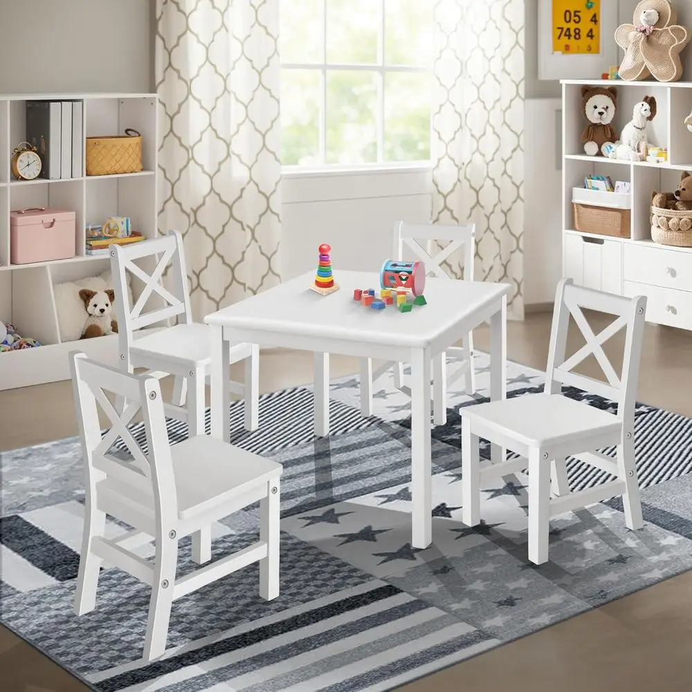 Solid Hard Wood Kids Table and Chair Set (4 Chairs Included), White, 5 Piece Set
Solid Hard Wood Kids Table and Chair Set (4 Chairs Included), White, 5 Piece Set