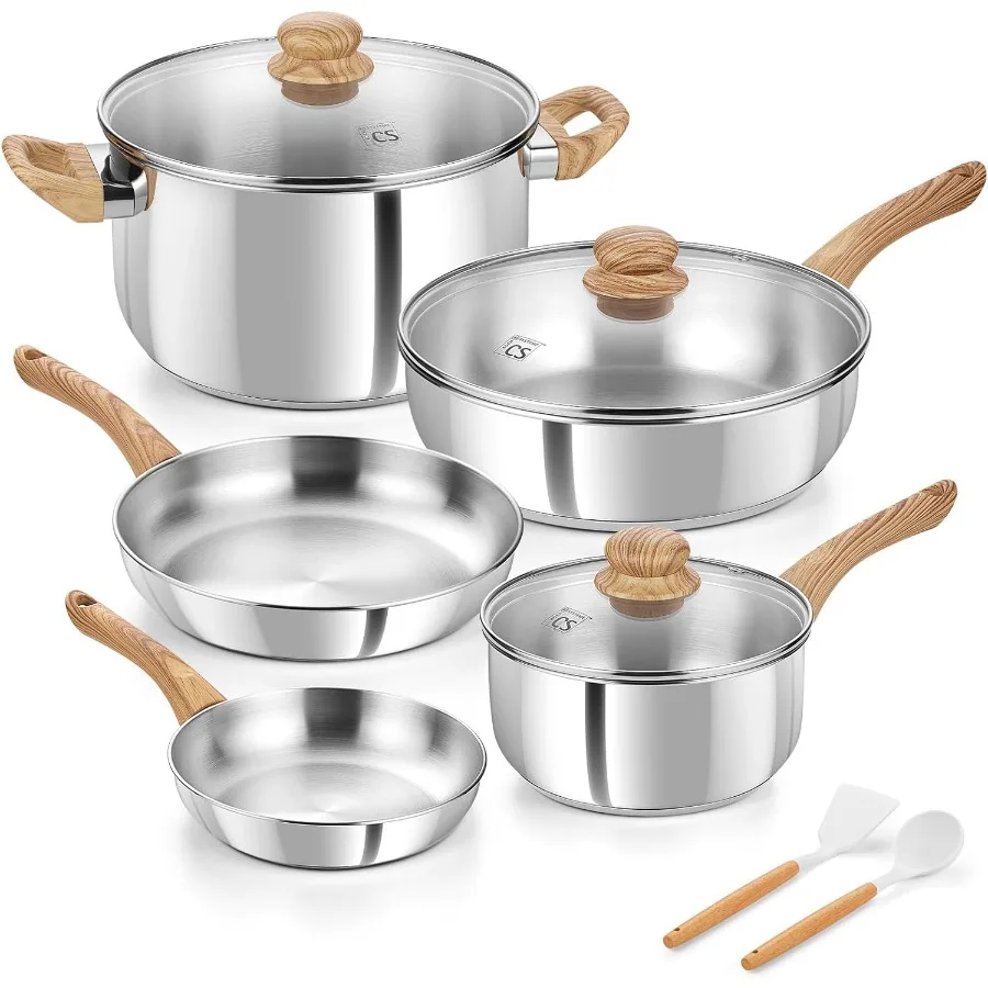Stainless Steel Coowkare Set 10PCS Professional 18 10 Stainless Steel Pots and Pans Set with CoolTouch Handles Triply Base Kitc
Stainless Steel Coowkare Set 10PCS Professional 18 10 Stainless Steel Pots and Pans Set with CoolTouch Handles Triply Base Kitc