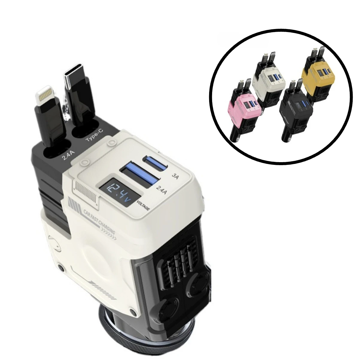 Retractable Car Charger USB Type C Fast Charging 120W 4-in-1 Cable 2 USB Ports Cigarette Lighter Adapter for iPhone Android
Retractable Car Charger USB Type C Fast Charging 120W 4-in-1 Cable 2 USB Ports Cigarette Lighter Adapter for iPhone Android