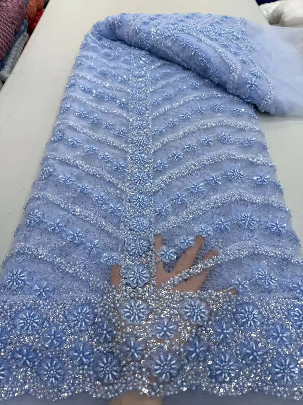 African Lace Fabric 2025 Sky blue High-Grade Nigerian Sequins Handmade Beads French Tulle Lace Fabric For Party Wedding Dres
African Lace Fabric 2025 Sky blue High-Grade Nigerian Sequins Handmade Beads French Tulle Lace Fabric For Party Wedding Dres