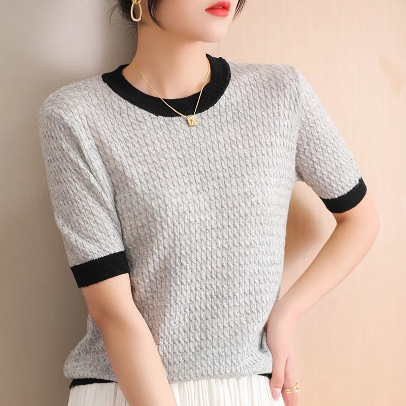 Vintage spinning Wool Knitted 2024 Spring/Summer Women's New Light Breathable Commuting Fashion Short sleeved T-shirt Top
Vintage spinning Wool Knitted 2024 Spring/Summer Women's New Light Breathable Commuting Fashion Short sleeved T-shirt Top