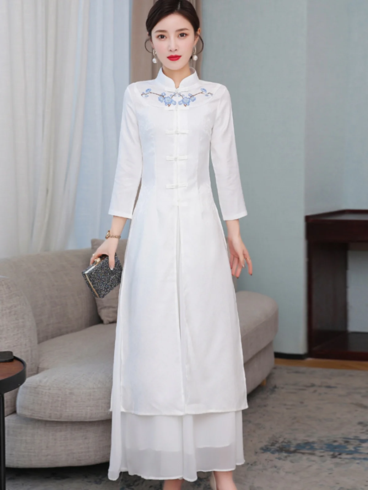 Spring Autumn New Style Improved Embroidery Midi Dress Zen Tea Ceremony Skirt Retro Commute mid Waist Polyester Fiber
Spring Autumn New Style Improved Embroidery Midi Dress Zen Tea Ceremony Skirt Retro Commute mid Waist Polyester Fiber
