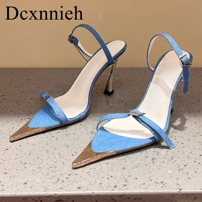 Metal Pointed Toe One Strap Thin Heels Sandals Women's Sexy Open Toe Solid Color High Heel Sandals Summer Dress Shoes Pumps
Metal Pointed Toe One Strap Thin Heels Sandals Women's Sexy Open Toe Solid Color High Heel Sandals Summer Dress Shoes Pumps