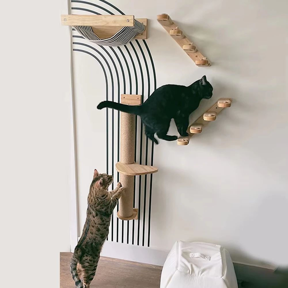 Wall Mounted Wooden Cat Climbing Shelves-Cat Tree Furniture with Scratcher Jumping Platform Rope Ladder Sleeping & Playing Area
Wall Mounted Wooden Cat Climbing Shelves-Cat Tree Furniture with Scratcher Jumping Platform Rope Ladder Sleeping & Playing Area