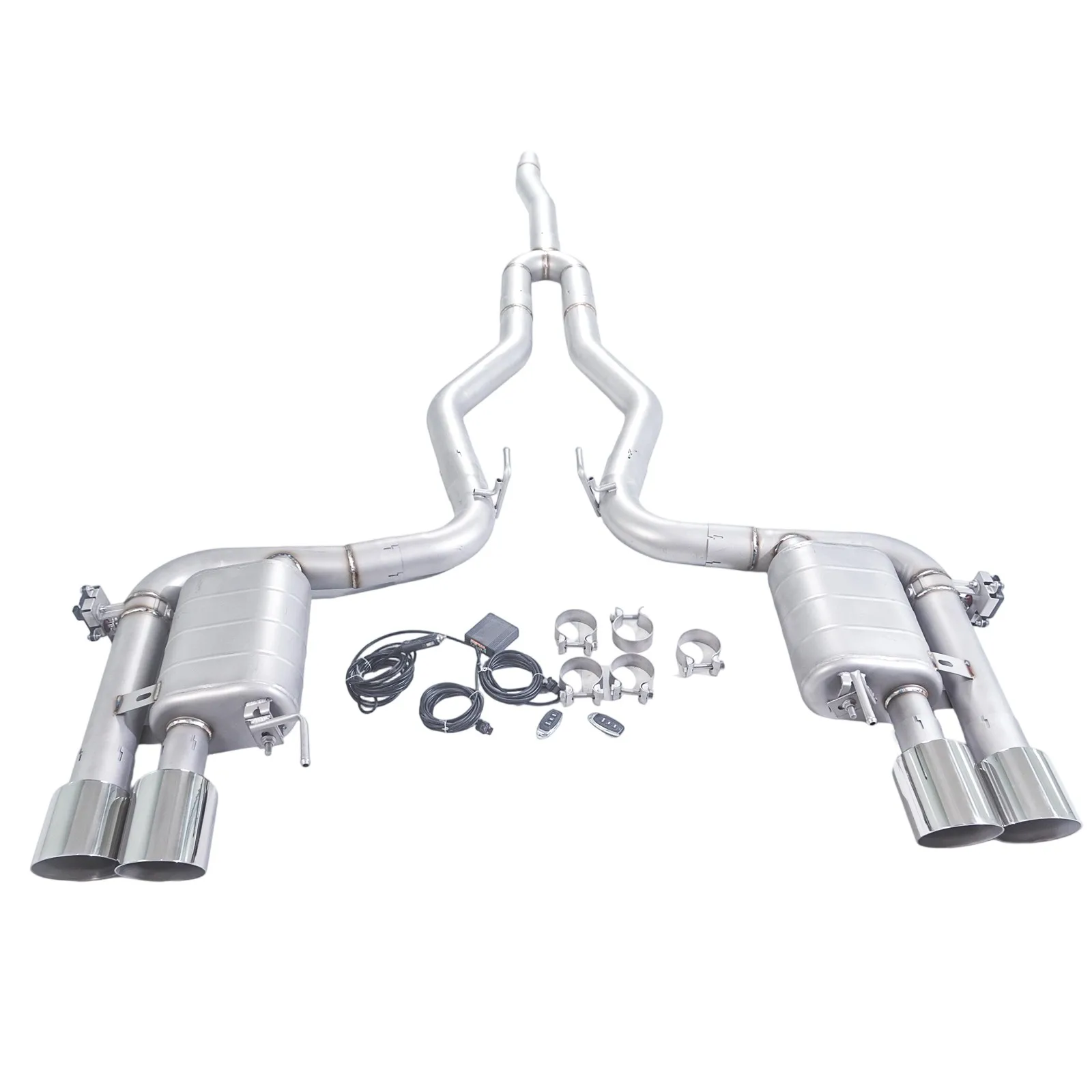 For the Ford Mustang 2.3T catback exhaust system with an electronic valve muffler, 3-inch pipes match the GT500 rear bumper
For the Ford Mustang 2.3T catback exhaust system with an electronic valve muffler, 3-inch pipes match the GT500 rear bumper
