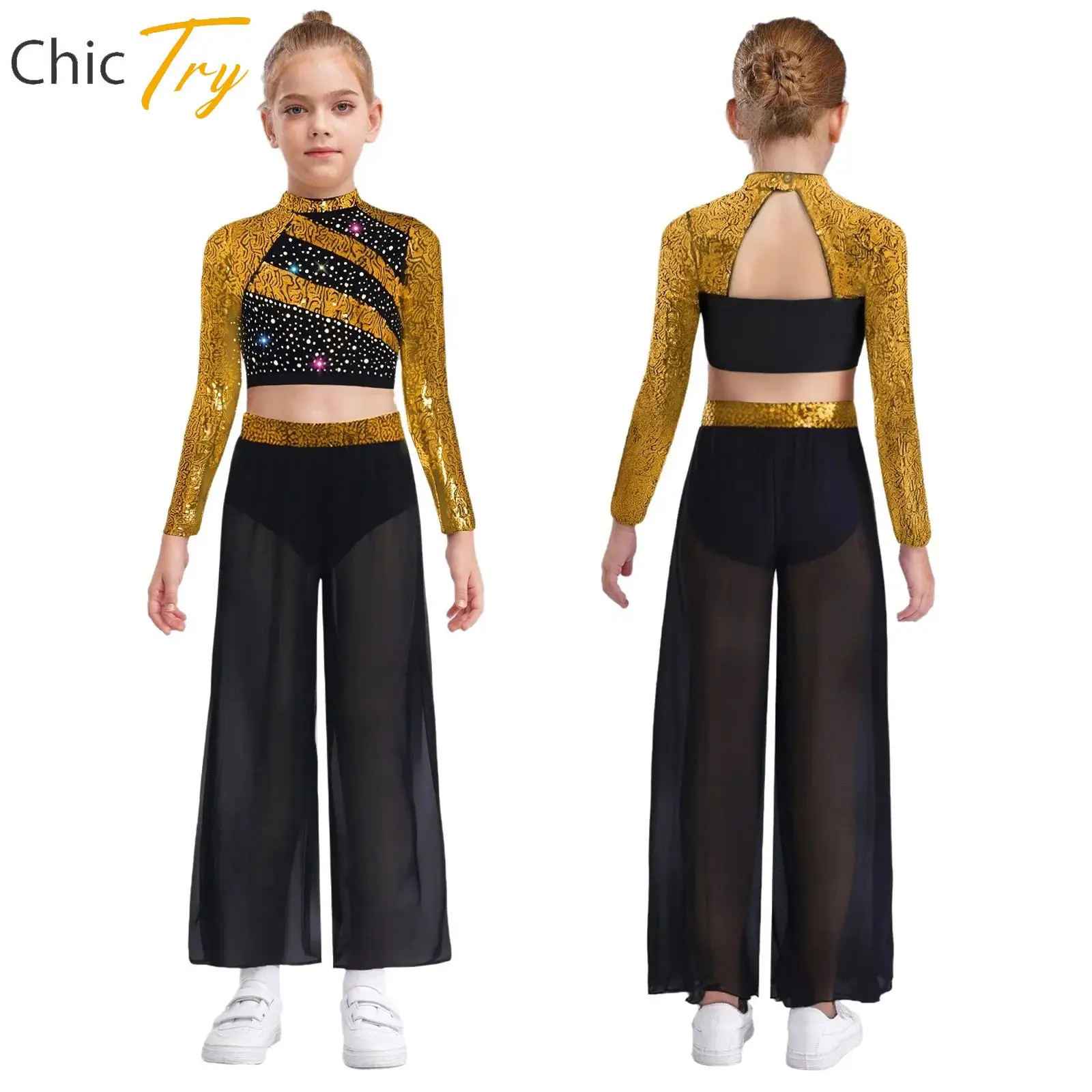 Kid Girl Lyrical Contemporary Dance Costume Long-Sleeved Sequins Crop Top with Chiffon Pants Two-Piece Stage Dancewear Outfits
Kid Girl Lyrical Contemporary Dance Costume Long-Sleeved Sequins Crop Top with Chiffon Pants Two-Piece Stage Dancewear Outfits