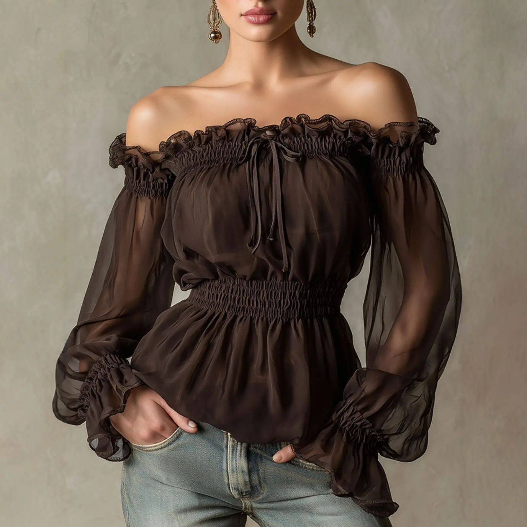 Elegant Blouse Women Office Ladies Tops And Blouses Summer Off Shoulder Ruffle Long Sleeve Slim Waist Shirt Casual Top Blusas
Elegant Blouse Women Office Ladies Tops And Blouses Summer Off Shoulder Ruffle Long Sleeve Slim Waist Shirt Casual Top Blusas