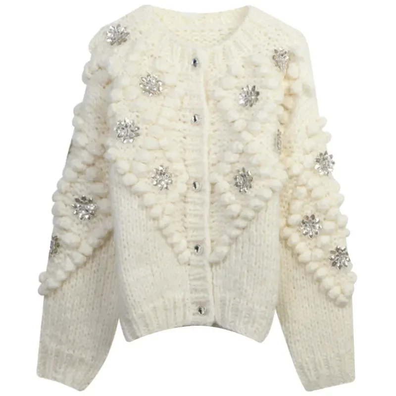Women Fashion Sequin Knitted 3d Ball White Cardigan Elegant O Neck Long Sleeve Pullover Female Single Breasted Office Sweater
Women Fashion Sequin Knitted 3d Ball White Cardigan Elegant O Neck Long Sleeve Pullover Female Single Breasted Office Sweater