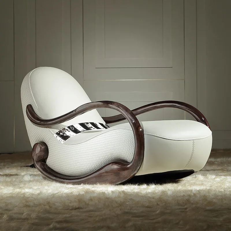 Smoke color art recliner rocking chair solid wood leather leisure sofa chair 
Smoke color art recliner rocking chair solid wood leather leisure sofa chair
