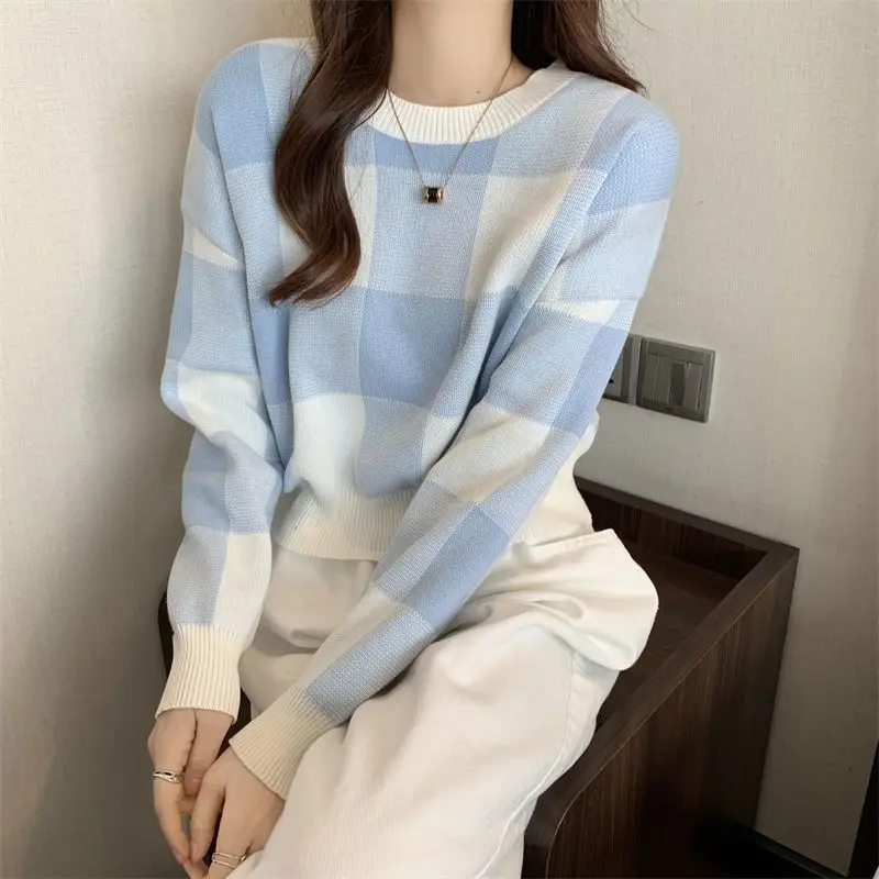 Contrast Color Plaid Short Sweater Women's Design Sense Autumn New Korean Loose Versatile Knitted Top
Contrast Color Plaid Short Sweater Women's Design Sense Autumn New Korean Loose Versatile Knitted Top