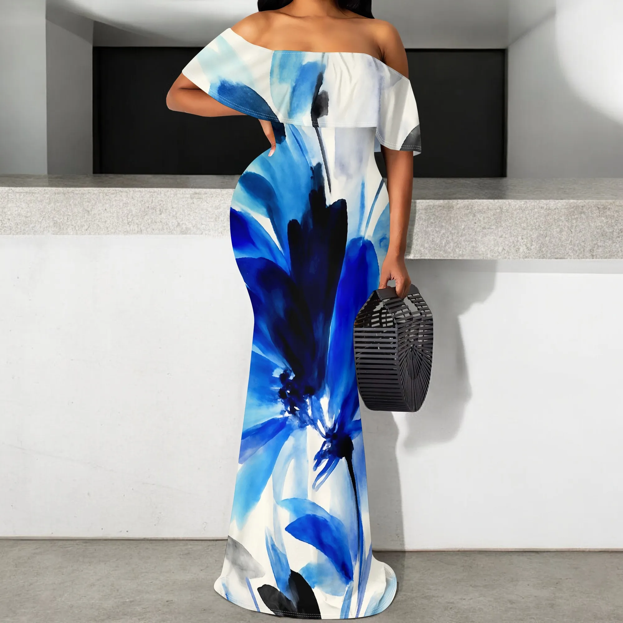 Blue Floral Off Shoulder Maxi Dress S-3XL Elegant Mermaid Style for Summer Wedding Guest or Art Event Outfit
Blue Floral Off Shoulder Maxi Dress S-3XL Elegant Mermaid Style for Summer Wedding Guest or Art Event Outfit