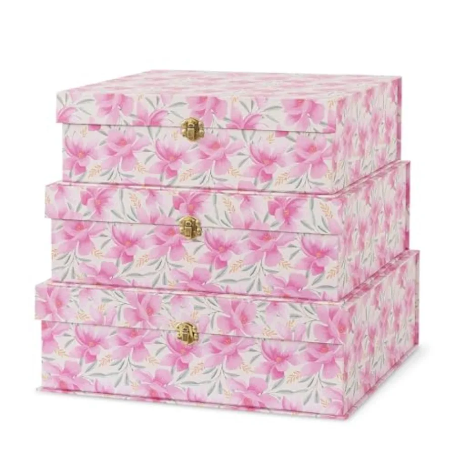 Pink Floral Cardboard Decorative Storage Boxes with Gold Hardware - Set of 3 - Stacking Boxes with Lids for Home Decor and Orga
Pink Floral Cardboard Decorative Storage Boxes with Gold Hardware - Set of 3 - Stacking Boxes with Lids for Home Decor and Orga