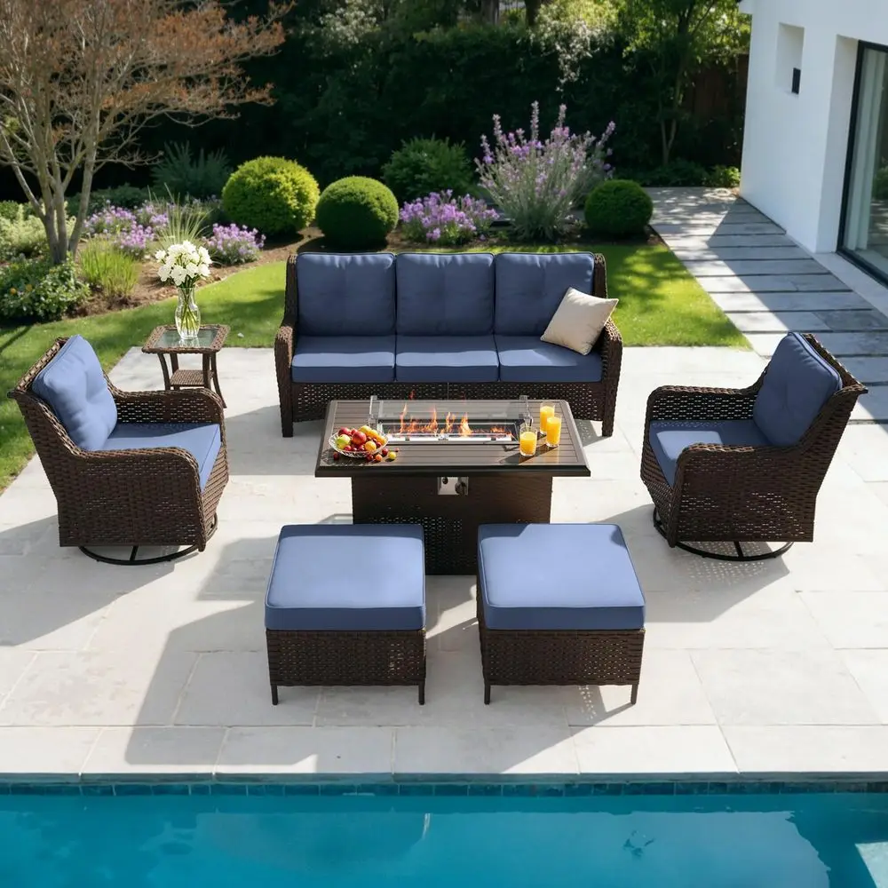 7 Pieces Patio Furniture Set,AllWeather Wicker High Back Outdoor Swivel Rocker Patio Chairs with Fire Pit Table amp Thick Cushi
7 Pieces Patio Furniture Set,AllWeather Wicker High Back Outdoor Swivel Rocker Patio Chairs with Fire Pit Table amp Thick Cushi