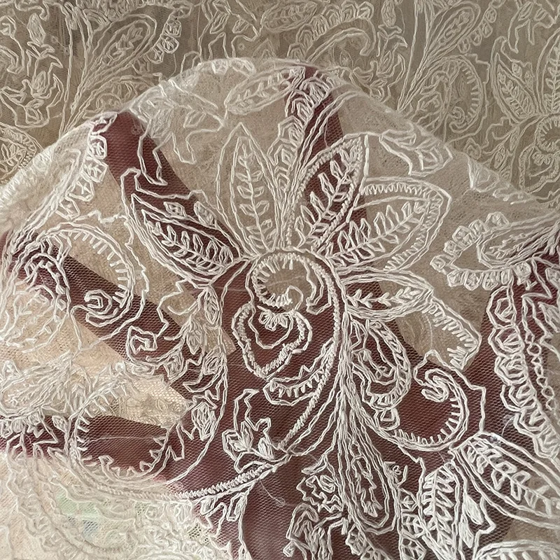 Sequined Floral Mesh Cotton Embroidered Lace Fabric Wedding Dress Handmade DIY Cloth Sewing Material 
Sequined Floral Mesh Cotton Embroidered Lace Fabric Wedding Dress Handmade DIY Cloth Sewing Material