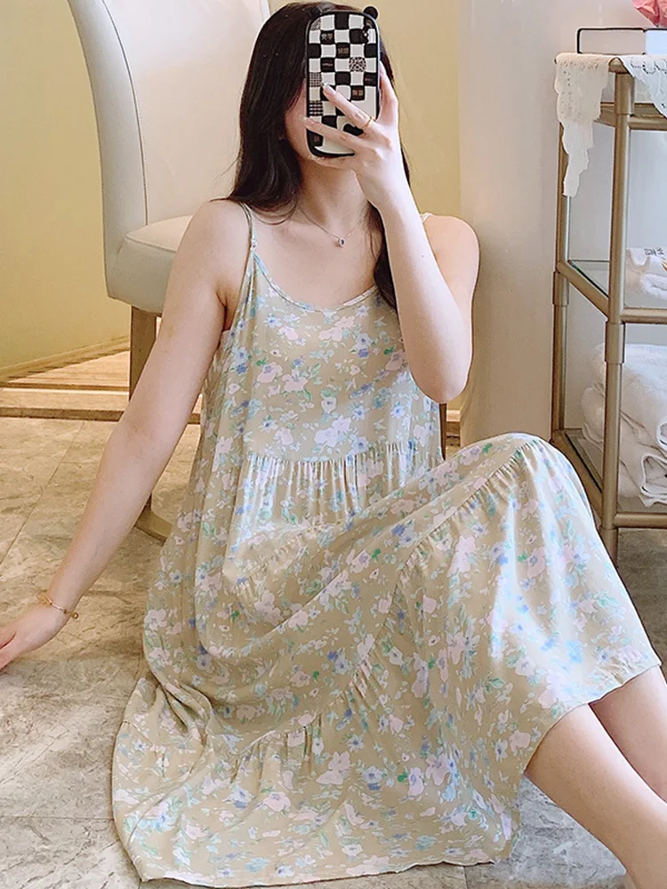 Cute Silk Spwear Women's Summer Strap Home Clothes Large Size Cotton Silk Gown Youth Pure E-commerce Sweet Sle Print 
Cute Silk Spwear Women's Summer Strap Home Clothes Large Size Cotton Silk Gown Youth Pure E-commerce Sweet Sle Print