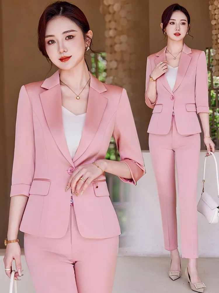 Pink Acetate Satin Suit Set Women's Professional Workwear Sleeveless Button up Career Style Fashionable Spring Summer Outfit
Pink Acetate Satin Suit Set Women's Professional Workwear Sleeveless Button up Career Style Fashionable Spring Summer Outfit