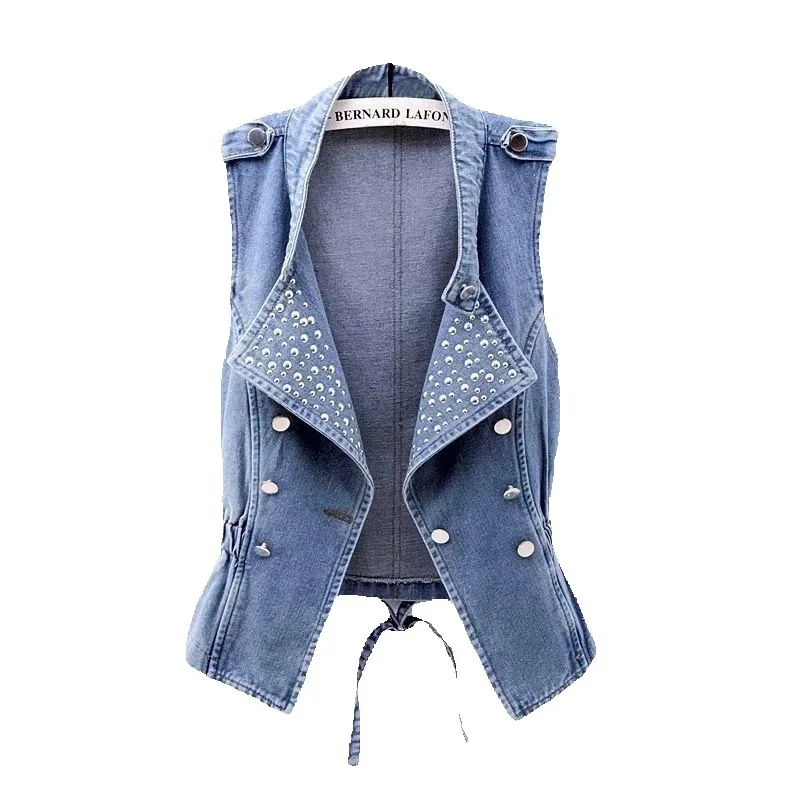 Spring Summer Shor Cowboy Vest Women 2025 New Fashion Loose Casual Rivet Double-Breasted Waistcoat Tops Female 
Spring Summer Shor Cowboy Vest Women 2025 New Fashion Loose Casual Rivet Double-Breasted Waistcoat Tops Female