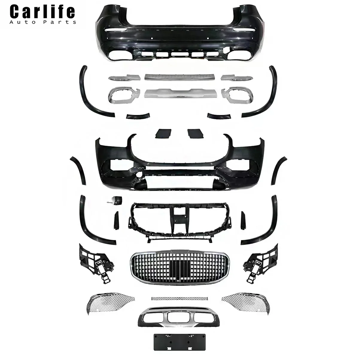 Automotive body kit for Mercedes Benz GLS Class X167 2020-2023 upgrade to Maybach style with grille bumper.
Automotive body kit for Mercedes Benz GLS Class X167 2020-2023 upgrade to Maybach style with grille bumper.