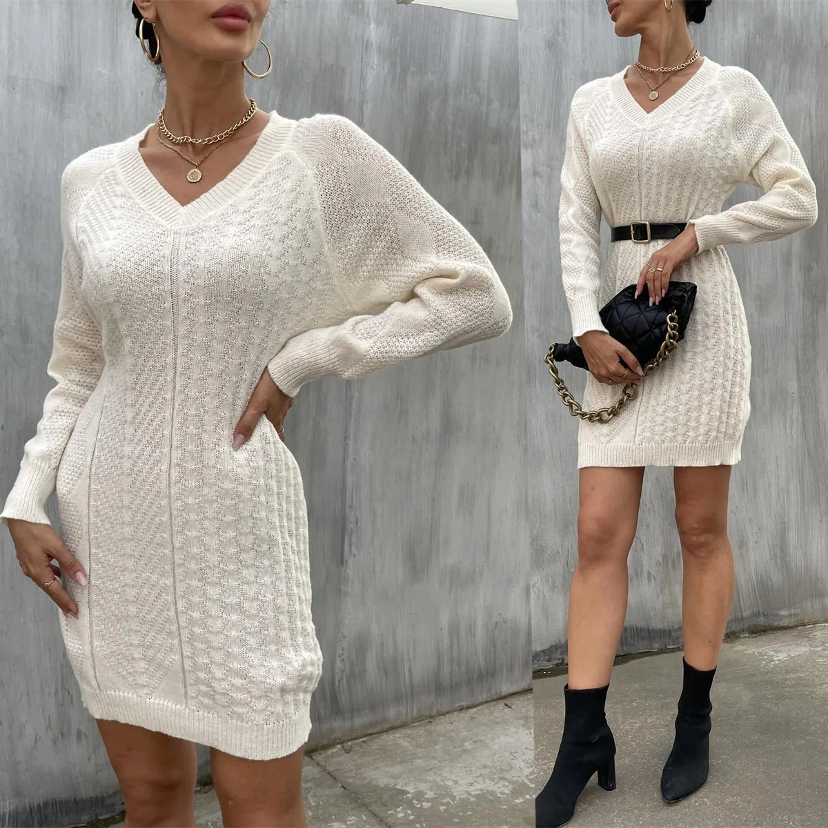 2024 Autumn And Winter New Women's V-Neck Pullover Striped Woolen Dress, Solid Color Casual Long Sleeved Dress
2024 Autumn And Winter New Women's V-Neck Pullover Striped Woolen Dress, Solid Color Casual Long Sleeved Dress