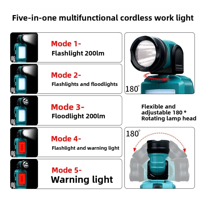 Multi Functional Portable Flashlight For Makita Battery Work Light LED Outdoor Lighting Fixture 18V Lithium Battery 
Multi Functional Portable Flashlight For Makita Battery Work Light LED Outdoor Lighting Fixture 18V Lithium Battery