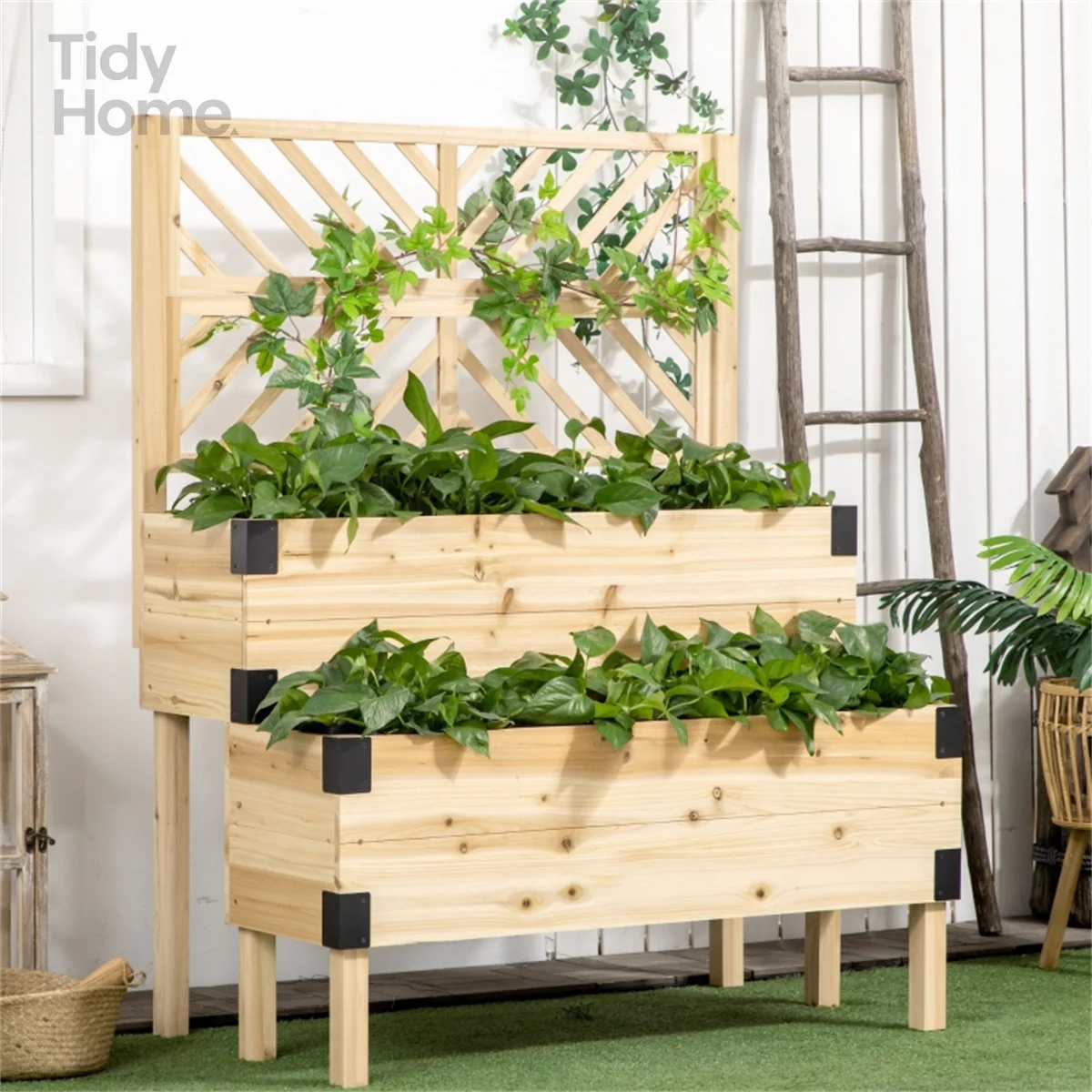Box2-Tier Standing Planter Box with Legs and Drain Holes, Outdoor Elevated Garden Trellis for Vine Climbing, Flower Vegetable
Box2-Tier Standing Planter Box with Legs and Drain Holes, Outdoor Elevated Garden Trellis for Vine Climbing, Flower Vegetable