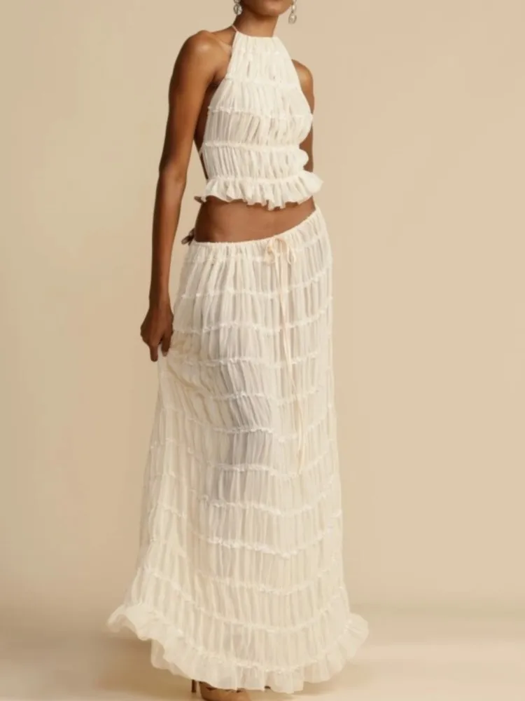 Summer British Style Sleeveless Comfortable Casual Skirt Set Women's Fashion Sexy Backless Hanging Neck Lace Vest Long Skirt Set
Summer British Style Sleeveless Comfortable Casual Skirt Set Women's Fashion Sexy Backless Hanging Neck Lace Vest Long Skirt Set