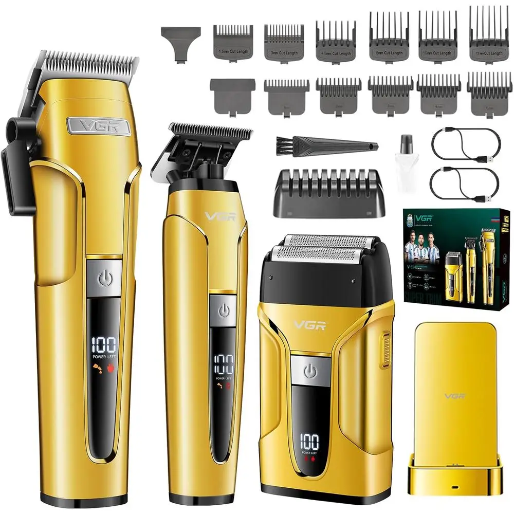 Professional Barber Clippers and Trimmers Set for Men, Cordless Hair Cutting Kit with Oil, Shaver, Charging Base & LED Display -
Professional Barber Clippers and Trimmers Set for Men, Cordless Hair Cutting Kit with Oil, Shaver, Charging Base & LED Display -