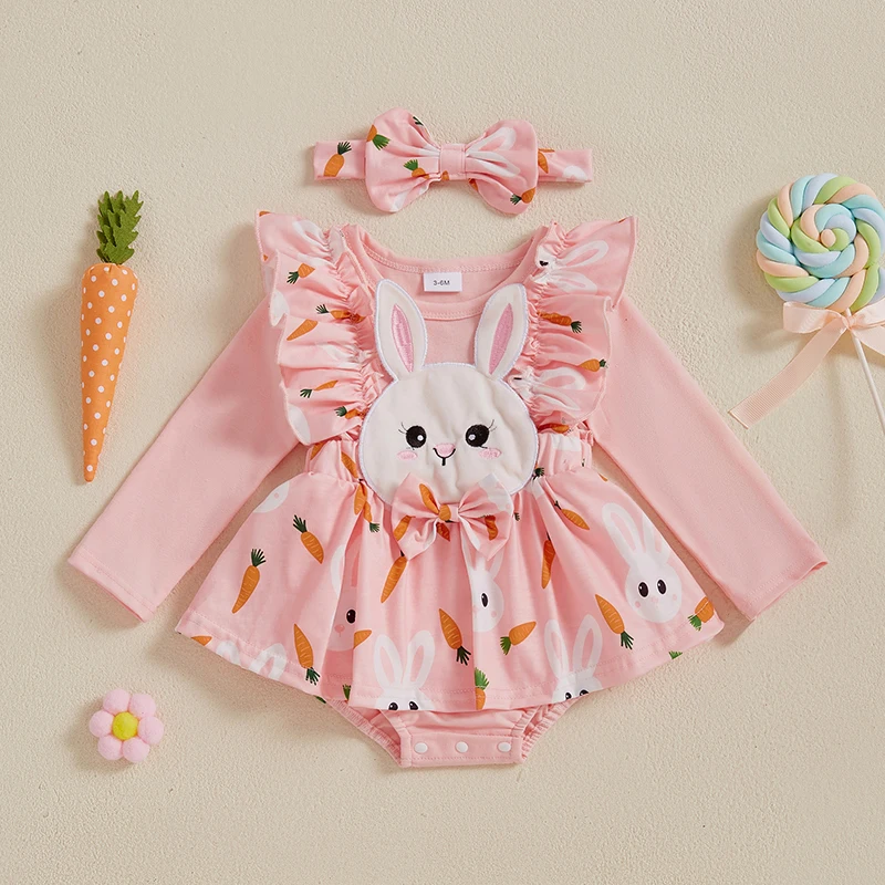 Listenwind Baby Girl Easter Romper Dress Long Sleeve O-Neck Bunny Carrot Print Romper with Headband
Listenwind Baby Girl Easter Romper Dress Long Sleeve O-Neck Bunny Carrot Print Romper with Headband