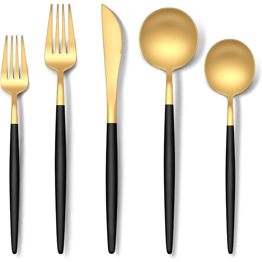 60Piece Matte Black Gold Silverware Stainless Steel Utensils Cutlery Set for 12 Satin Finish Flatware Include Forks Spoons and
60Piece Matte Black Gold Silverware Stainless Steel Utensils Cutlery Set for 12 Satin Finish Flatware Include Forks Spoons and