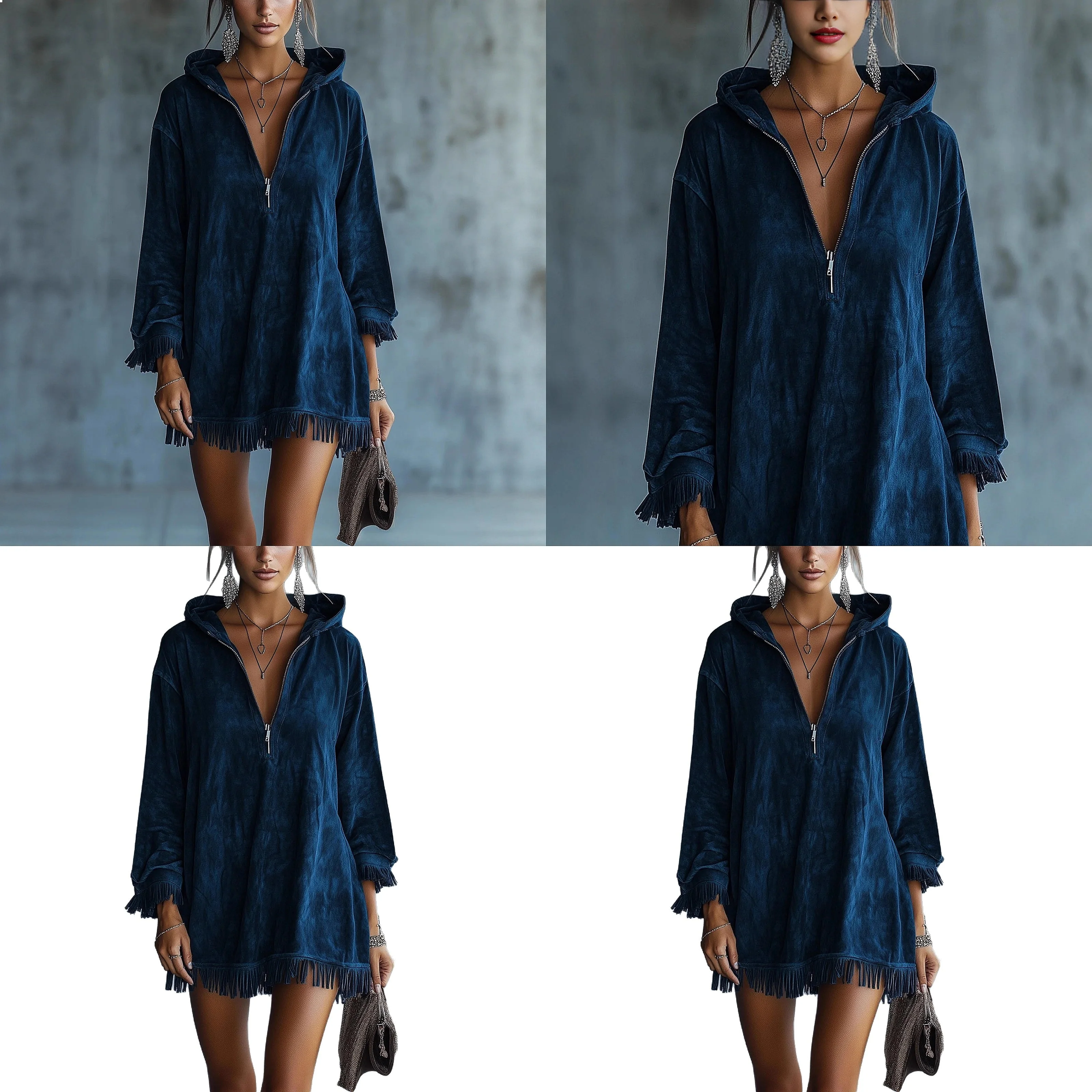 Women's Faux Suede Hooded Half Zip Long Sleeve Fringe Dress Dresses for Spring Summer
Women's Faux Suede Hooded Half Zip Long Sleeve Fringe Dress Dresses for Spring Summer