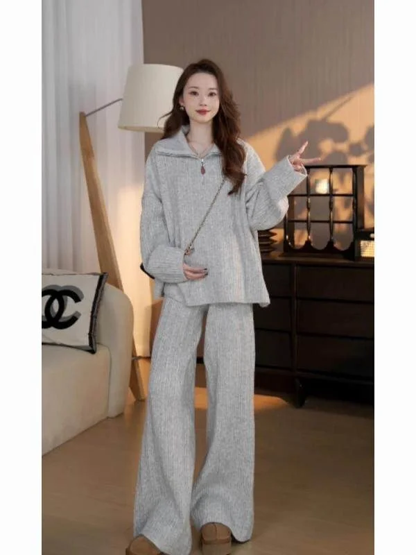 Gray Knitted Half-Zip Set Women's Grandma Style Fashion Spring Casual Wear Long Straight Pants Trendy Two-Piece Suit
Gray Knitted Half-Zip Set Women's Grandma Style Fashion Spring Casual Wear Long Straight Pants Trendy Two-Piece Suit
