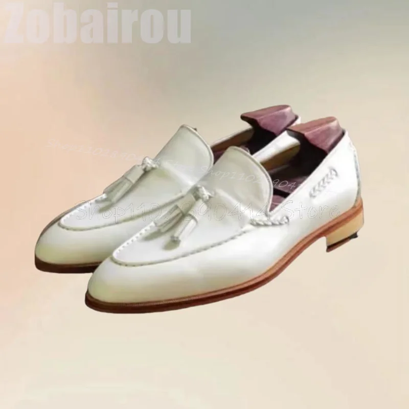 White Knitted Sewing Design Tassels Decor Loafers Fashion Slip On Men Shoes Luxury Handmade Party Banquet Office Men Dress Shoes
White Knitted Sewing Design Tassels Decor Loafers Fashion Slip On Men Shoes Luxury Handmade Party Banquet Office Men Dress Shoes