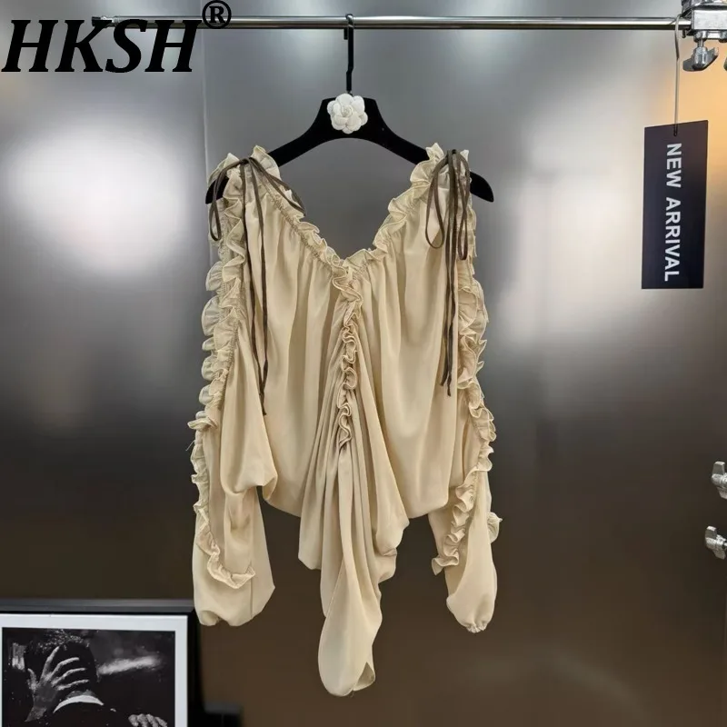 HKSH Summer New Women Trendy Shirt V-neck Off-Shoulder Long Sleeved Patchwork Ruffled Chiffon Elegant Stylish Casual Tops HK9457
HKSH Summer New Women Trendy Shirt V-neck Off-Shoulder Long Sleeved Patchwork Ruffled Chiffon Elegant Stylish Casual Tops HK9457