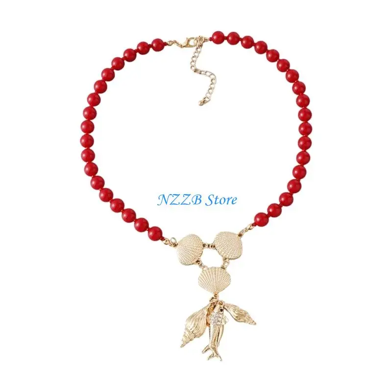 T21F Beaded Shell Fish Pendant Necklace Vintage Designs Portable Alloy Jewelry for Women
T21F Beaded Shell Fish Pendant Necklace Vintage Designs Portable Alloy Jewelry for Women