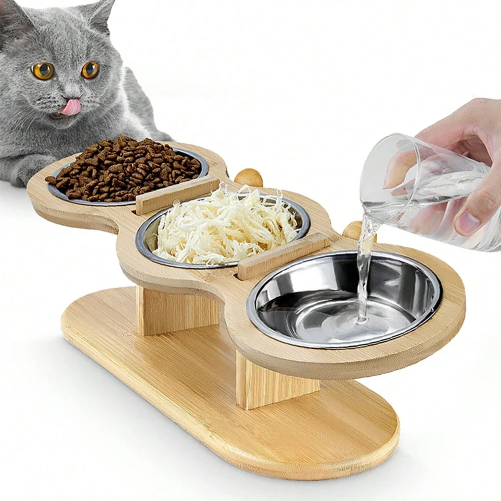 Cat 3 Bowls in 1 Feeder Feeding & Watering Supplies Food Bowl 15-Degree Tilt Raised Puppy 3 Stainless Steel Bowls Wood Brackets
Cat 3 Bowls in 1 Feeder Feeding & Watering Supplies Food Bowl 15-Degree Tilt Raised Puppy 3 Stainless Steel Bowls Wood Brackets